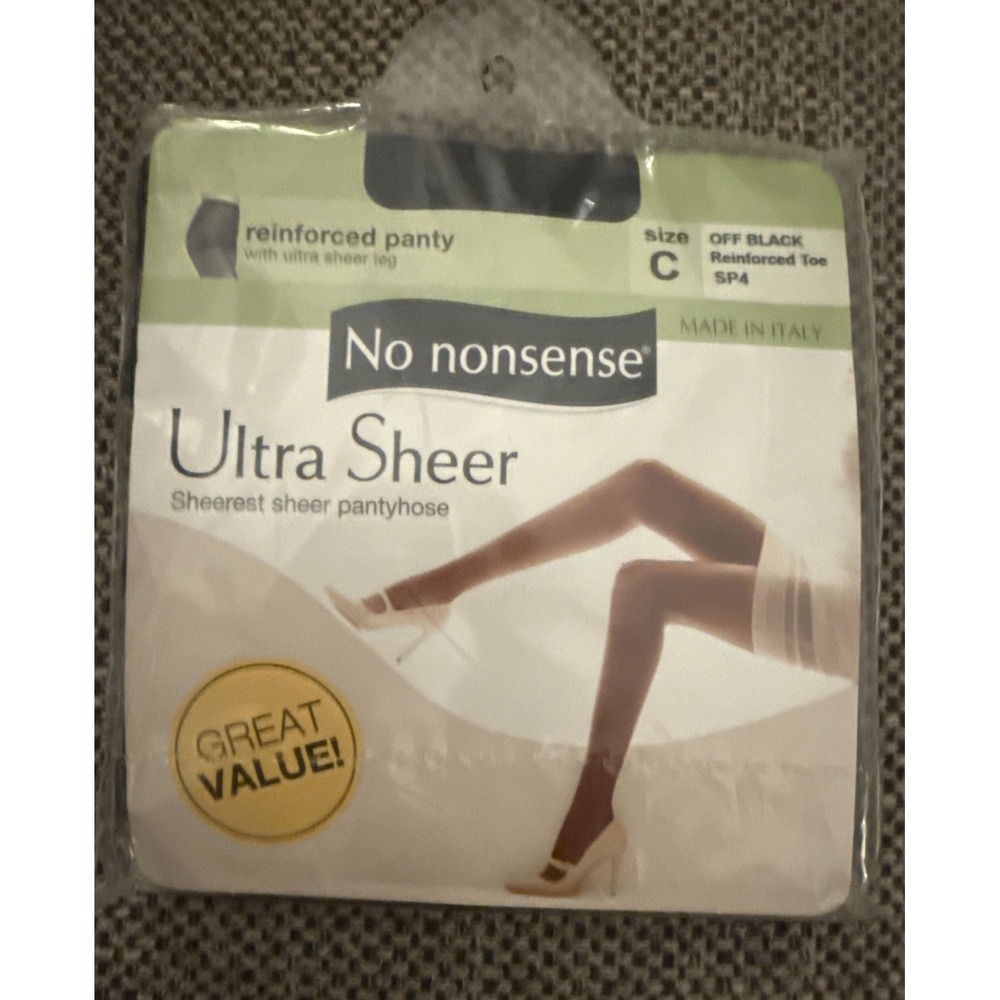 No Nonsense Ultra Sheer Pantyhose Off Black Size C Reinforced Toe Made in Italy